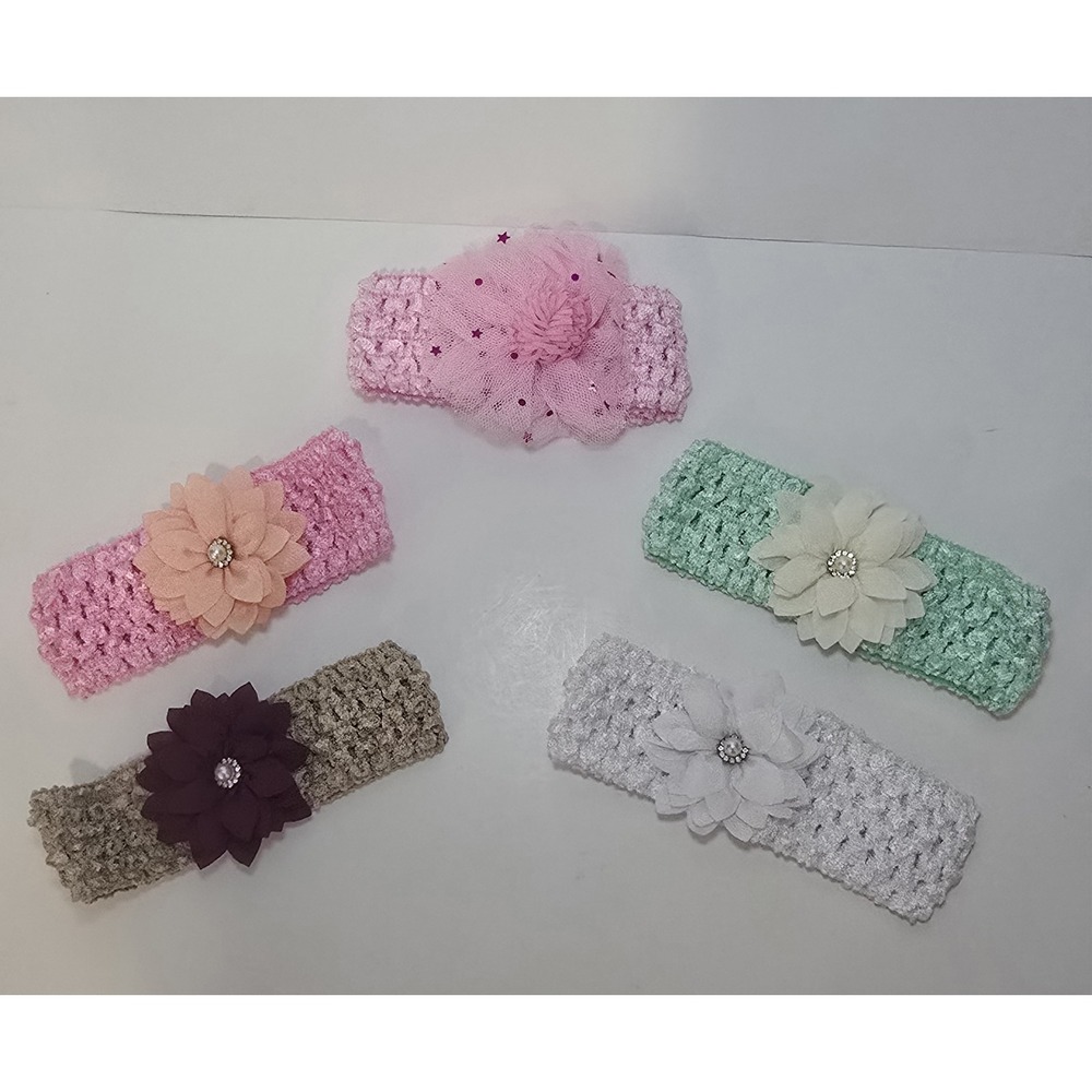 Baby Girl Flower Headbands Lot of 5 Crochet Elastic Floral Infant Toddler